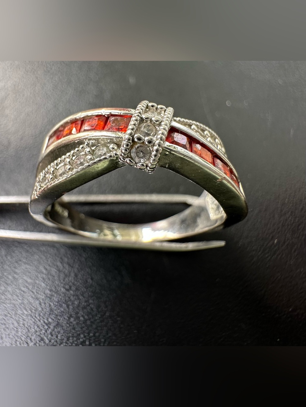925 sterling Silver Plated Twisted Knot 2.35 CT Simulated Ruby Size 10.5 Ring